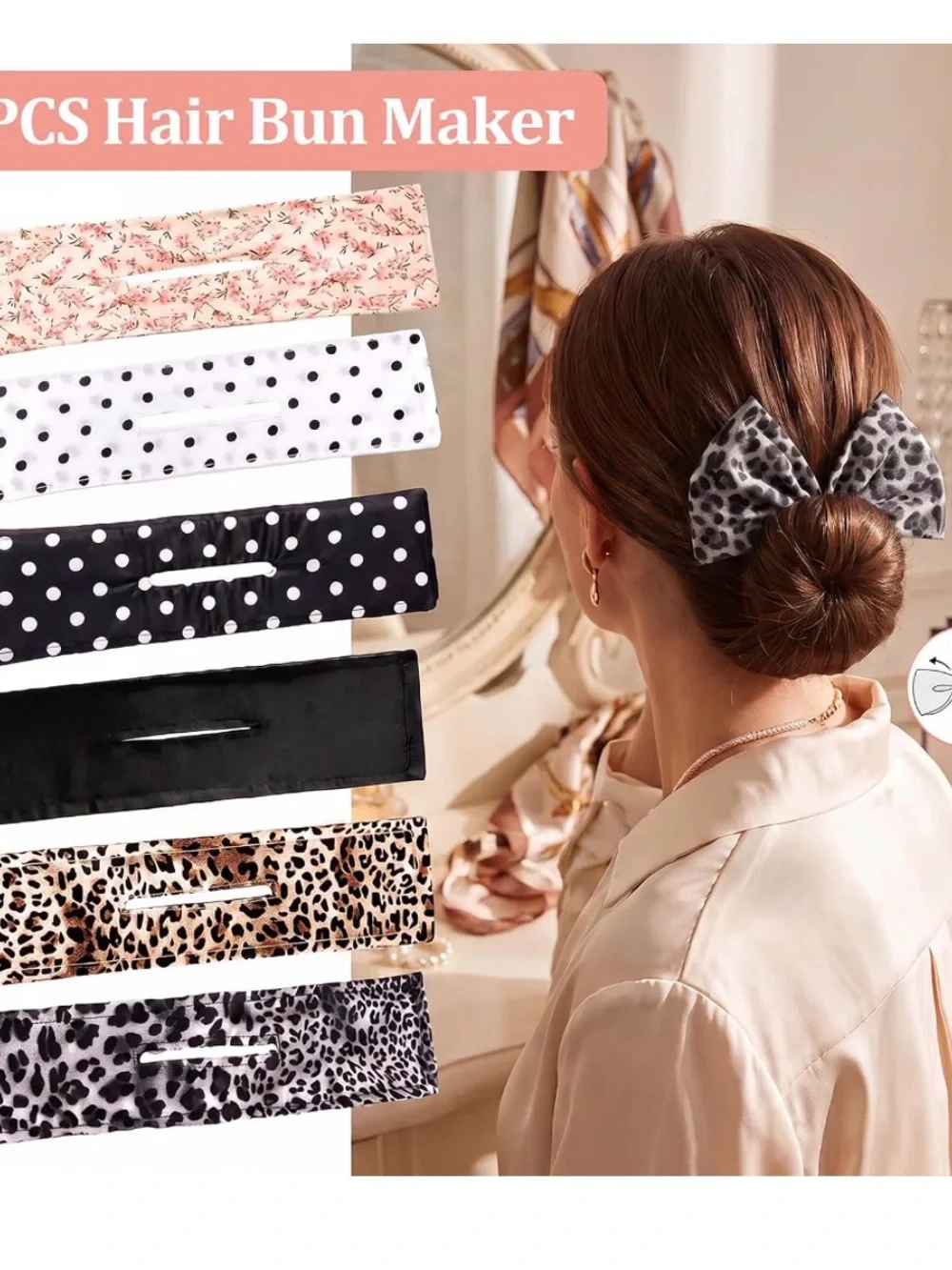 Source Unknown Black Polka Dot and Leopard Hair Bun Makers with Bow